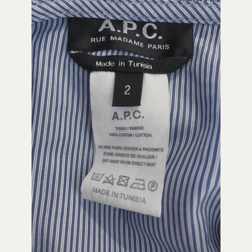 A.P.C. Blouse Light Blue White Ruffle Women’s Sz 2 Lagenlook Boho Rue Madame Top - Picture 7 of 8